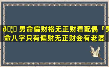 🦈 男命偏财格无正财看配偶「男命八字只有偏财无正财会有老婆 🦋 吗」